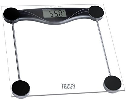 Teesa TSA0801 Glas Digitale Badezimmerwaage mit großem LCD-Display, 180 kg