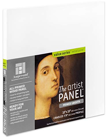 Ampersand Artist Panel Primed Smooth Surface for Painting and Mixed-Media, 7/8 Inch Depth, 10X10 Inch (PWP751010)