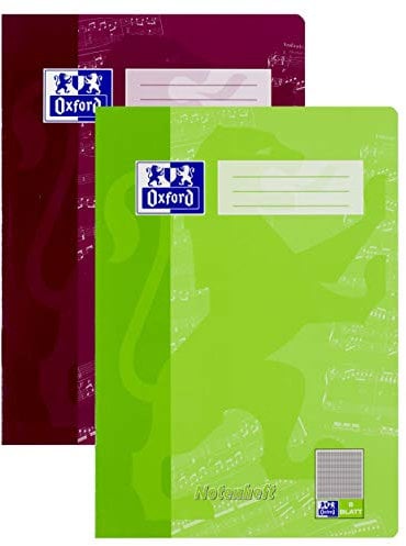 Oxford Notenheft A4, Lineatur 14, 8 Blatt, grün und violett, 15er Pack