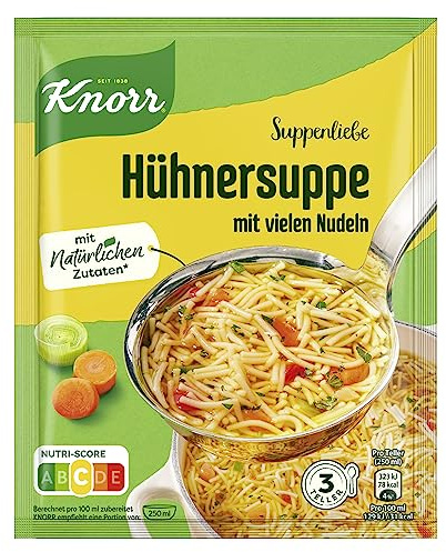 Knorr Suppenliebe Hühnersuppe für eine leckere Nudelsuppe mit vielen Nudeln ohne geschmacksverstärkende Zusatzstoffe und Farbstoffe 3 Teller
