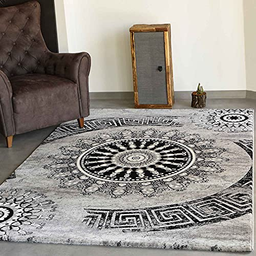 VIMODA Teppich kurzflor Klassisch Orient Design Vintage Mandala Dunkelbraun Grau Anthrazit, für Wohnzimmer, Schlafzimmer, Maße:40 x 60 cm