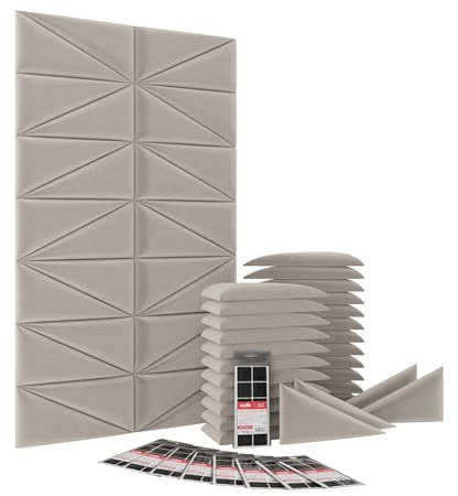 Mollis Wandpaneel Set mit 28 Paneelen & Selbstklebenden Klettverschlüssen (3 Verpackungen), 3D Dekoration für Schlafzimmer, Schallabsorbierende Wandverkleidung, Wandkissen, 105 x 60 cm, Hellgrau