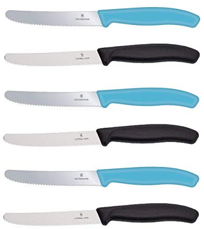 6 Stück Victorinox Tafelmesser Tischmesser Brotzeitmeser Sonderedition Karbikblau / Schwarz