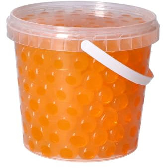trendfinding 1 Liter Eimer aus Kunststoff mit Deckel Deko Hydro Wasser Perlen Kugeln künstliche Blumenerde Aquaperls Aqualinos zum Dekorieren Ø 1,5 bis 2,5 cm orange