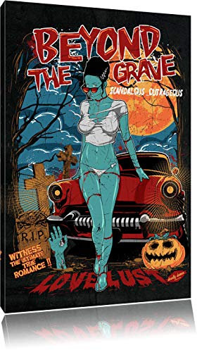 Pixxprint Dark Beyond the grave black Bild, Größe: 60x40cm, Leinwandbild, fertig gespannt, Wandbild, Dekoration, Kunstdruck, kein Poster