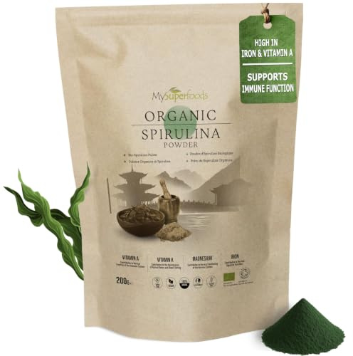 MySuperfoods Organic Spirulina Powder 200g, The Original Green Food | High in plant protein and in iron, which helps reduce tiredness. Grown in pure freshwater pools. 40 servings.