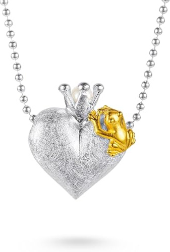 Drachenfels Froschkönig Anhänger I Herzanhänger aus 925 Sterling Silber mit goldplattiertem Frosch I Nickelfreier Silber-Anhänger mit Süßwasserperle I In Goldschmiedequalität gefertigt I D FR 372/AG