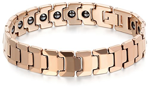 JewelryWe Schmuck Herren Damen Armband, Wolfram Wolframcarbid, Klassiker Poliert Charm Link Magnetarmband Armkette, Rose Gold