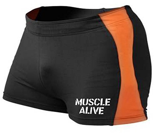 Muscle Alive Herren Fitnessstudio Enge 4 Inseam Bodybuilding Kurze Hose Polyester und Lycra orange L