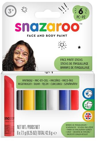 Snazaroo - Set de 6 barras de pintura facial, arcoíris