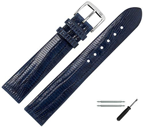 MARBURGER Uhrenarmband 18mm Leder Blau Silber Eidechse (Teju) Prägung - Montage Set 8351850000120