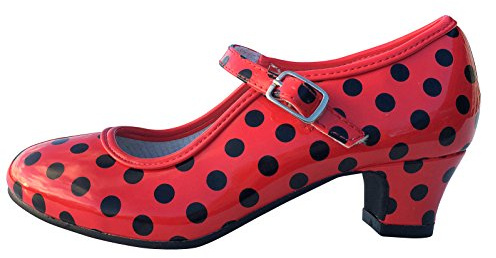 La Senorita Chaussures Flamenco Espagnol de Danse - Rouge Noir, Rouge, 32 EU