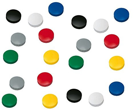 Set mit runden Magneten für Magnettafeln, Kühlschränke und elektronische Tafeln, 24 mm, grau Sortiert