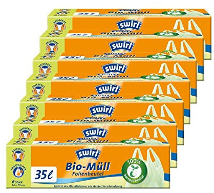 Swirl Bio-Müll Folien-Beutel 35l mit Tragegriff 6stk./Rolle (7er Pack)