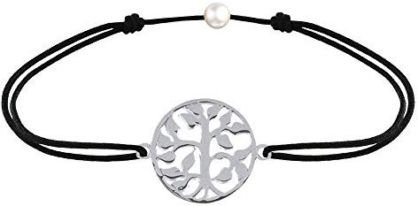 LES POULETTES BIJOUX - Bracelet Lien Arbre de Vie Argent 925 - Noir