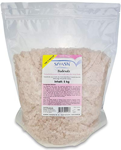 SIVASH-Badesalz - Unraffiniertes, naturbelassenes, mildes Meersalz aus rosa Sole, 5 kg (10 Bäder). Rosa Farbe der Sole dank Beta-Carotin aus der Mikroalge Dunaliella Salina. Schönes Badevergnügen auch bei Neurodermitis, Schuppenflechte, Rheuma