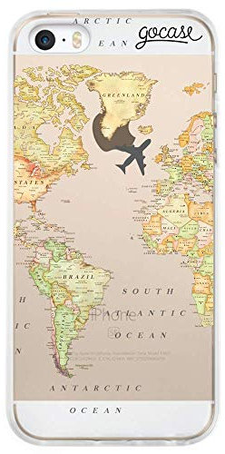 Gocase World Map Blank Hülle | Kompatibel mit iPhone 5 / 5S / SE | Transparent mit Druck Silikon Durchsichtig TPU Schutzhülle Kratzfest Handyhülle | Reisen Weltkarte Abenteuer Ozean Fliegen