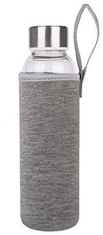 HMILYDYK 360ml Wasserflasche aus Glas mit Nylonhülle, auslaufsicher, grau