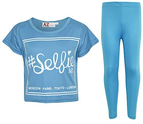 A2Z 4 Kids Girls Crop Top Legging Set Selfie Durable Stylish Soft - New Crop Top #Selfie Leg Turq 9-10