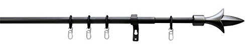 Tilldekor ausziehbare Gardinenstange LILIE II, schwarz, Ø 13/16 mm, 1-Lauf, 130 - 240 cm, inkl. Trägern und Ringen