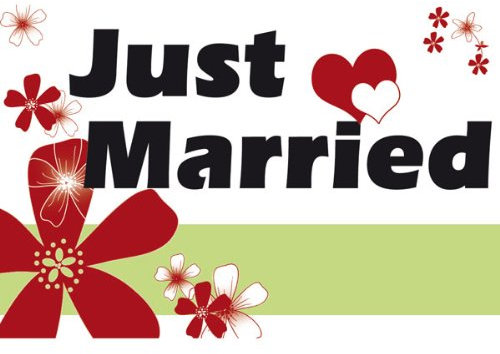 XXL-Flagge Banner Just Married, 1,50 Meter breit Hochzeitsflagge mit Ösen zum Aufhängen Hochzeitsdeko Fahne Girlande Hochzeit