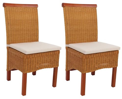 Mendler 2er-Set Esszimmerstuhl Korbstuhl Stuhl M42, Rattan - mit Sitzkissen