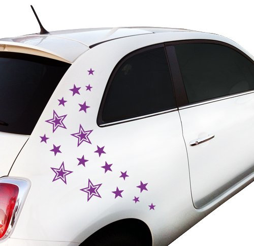 WANDKINGS Autoaufkleber Sterne Sticker Set - 20 Aufkleber auf DIN A4 Bogen, schwarz - erhältlich in 27 Farben