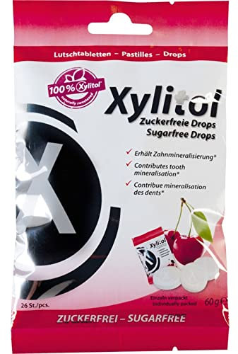 miradent Xylitol Drops Kirsche 60g | zuckerfreie Lutschbonbons | erfrischender Geschmack | vegan | ohne Aspartam, Sorbital, Laktose, Gluten