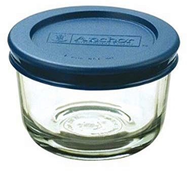 Anchor Hocking 85905L11 1-Cup Round Food Storage Containers Clear Glass with Blue Plastic Lids, Set of 6