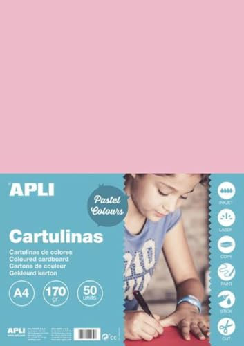 APLI 14235 - Feuilles cartonnées A4 - Rose - 50 feuilles - 170 g/m².