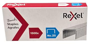 Rexel 5020 Nummer 25, Heftklammern 4 mm, 1500 Stück, silber