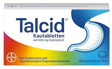Talcid Kautabletten | Sodbrennen und saures Aufstoßen | schützt Magen und Speiseröhre | Nr. 1 meistverkauftes Mittel gegen Sodbrennen | 100 Stück | Schützt Magen und Speiseröhre - Brennen und Schmerzen lassen rasch nach. Nr. 1 meistverkauftes Mittel gegen Sodbrennen.