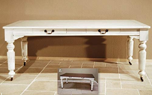 Casa Padrino Vintage Pinien Esstisch Antik Stil Weiß Rustikal Massiv mit Schubladen - Landhaus Stil Tisch Pinienholz, Tisch Abmessungen:160 x 90 x H. 78 cm