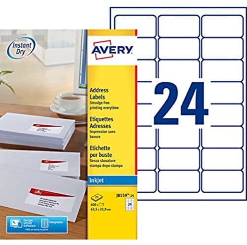 Avery J8159-25 Adressetiketten für Tintenstrahldrucker in Schachtel 63,5 x 33,9 mm 600 Stück Weiß
