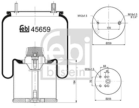 febi bilstein 45659 Air Spring with steel piston, pack of one