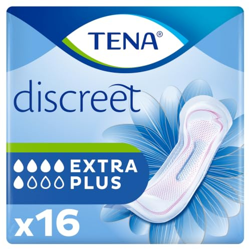 TENA Discreet Incontinence Pads, Extra Plus (16 Count) | For Women Experiencing Medium to Heavy Bladder Weakness, Triple Protection Against Leaks, Odour & Moisture