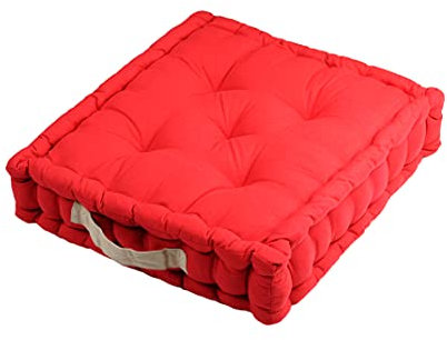 Stof - Coussin de Sol - Taille 45x50 cm - 100% Coton - Couleur Rouge - Modèle Duo - Épaisseur Idéale - Confortable et Élégant - Agréable au Toucher