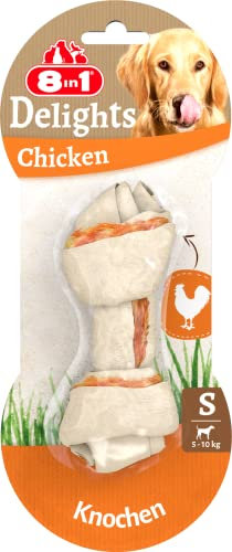 8in1 Delights Chicken Knochen S - gesunder Kauknochen für kleine Hunde, hochwertiges Hähnchenfleisch eingewickelt in Rinderhaut, 1 Stück