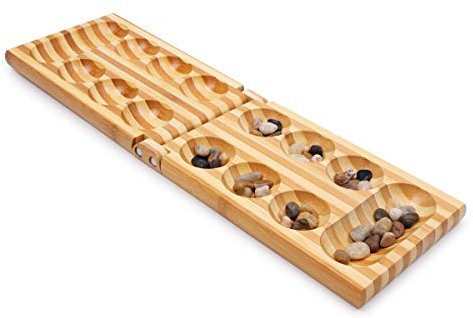 small foot Strategiespiel Kalaha, in einer hochwertigen Bambus-Box mit 48 Natursteinen, ab 6 Jahren, 2844, Holz