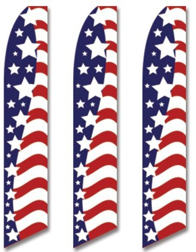 3 (Three) Pack Tall Swooper Flags USA America American Stars Stripes