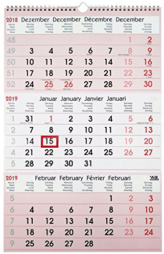 3-Monatskalender 2021, Spiralbindung, rot/weiß, 32 x 49 cm, mit Datumschieber, 3 Monate auf einen Blick