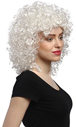 WIG ME UP - 90828-ZA62 Perücke Damen Herren Karneval Fasching Renaissance oder Christkind Engel 80er Tanzfilm weiß krause Locken