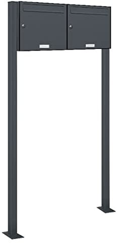 AL Briefkastensysteme 2er Standbriefkasten in Anthrazitgrau RAL 7016 als 2 Fach Briefkastenanlage DIN A4 in Postkasten Doppel-Briefkasten Design modern