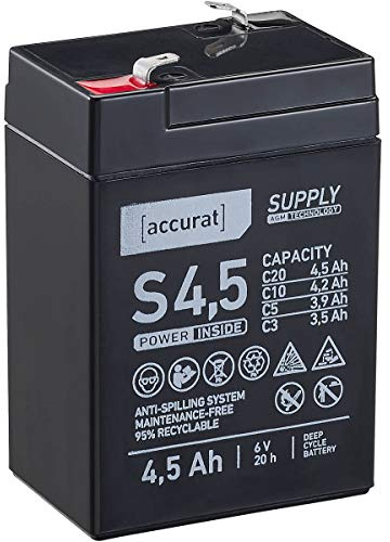 Accurat Supply S4,5 6V 4,5Ah AGM Batterie Akku für USV Notstrom Modellbau | Anwendungsbereiche, Agm Technologie, Längere Lebensdauer, Zyklenfestigkeit