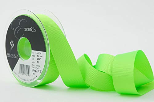 Berisfords Grosgrain Ribbon, Flo Green, 25 mm