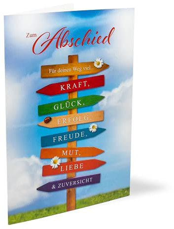 Abschiedskarte XXL | Karte Abschied A4 | Abschied Karte | Karte Abschied A4 im Set | Karte in Folie | Karte ohne Innentext | Klappkarten inkl. Umschlag | Motiv: Wegschild