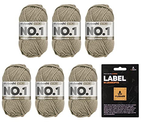 myboshi No.1 Wolle zum Häkeln und Stricken, Schnellstrickgarn, inkl. Label, Strickwolle, Häkelwolle, mulesing-frei, Ll. 55m /50g, 30% Wolle (Merinowolle) Braun (Schlamm), 6 Knäuel