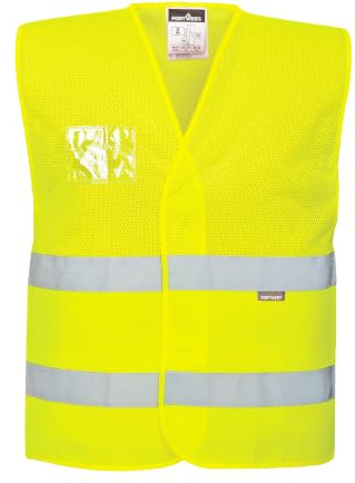Portwest C494 Hi-Vis Half Mesh Two Band Vest Warp Knit Breathable Polyester | Yellow, 4X/5X Large, EN ISO 20471 Class 1, CE Certified, UKCA Marked, Loose Fit, Reflective Tape, Dual ID Holder, Zip Front