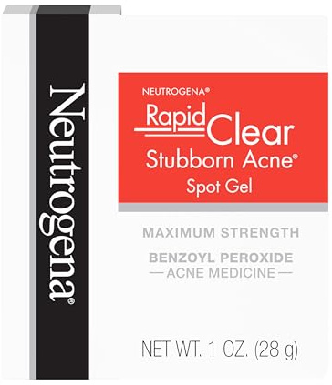 Neutrogena Rapid Clear Stubborn Acne Spot Treatment Gel, Maximum Strength 10% Benzoyl Per-oxide Treatment Medication for Acne Prone Skin, Pimple Cream Reduces Size & Redness, 1 oz