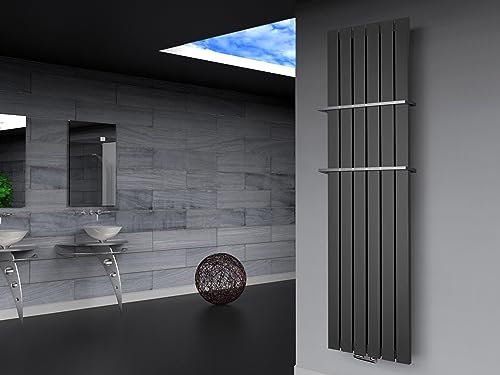 Badheizkörper Design Peking 3 180x47cm anthrazit - moonstone (+2 Halter 15mm) SZAGATO Handtuchwärmer Handtuchtrockner Handtuchhalter Paneelheizkörper vertikal Mittelanschluß Flachheizkörper